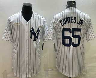 Men%27s New York Yankees #65 Nestor Cortes Jr White Pinstripe Stitched MLB Cool Base Nike Jersey